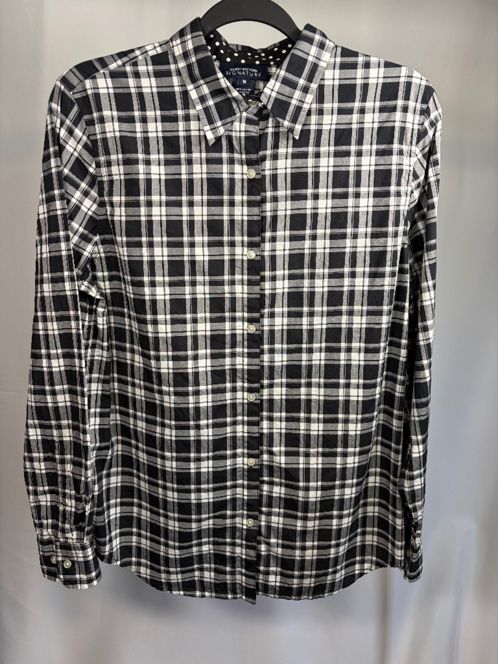 Jones New York Signature Black & White Plaid Cotton Button-Up Shirt – M